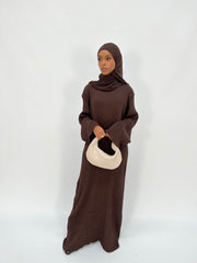 Zara Ribbed Abaya - Chocolate