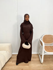 Zara Ribbed Abaya - Chocolate